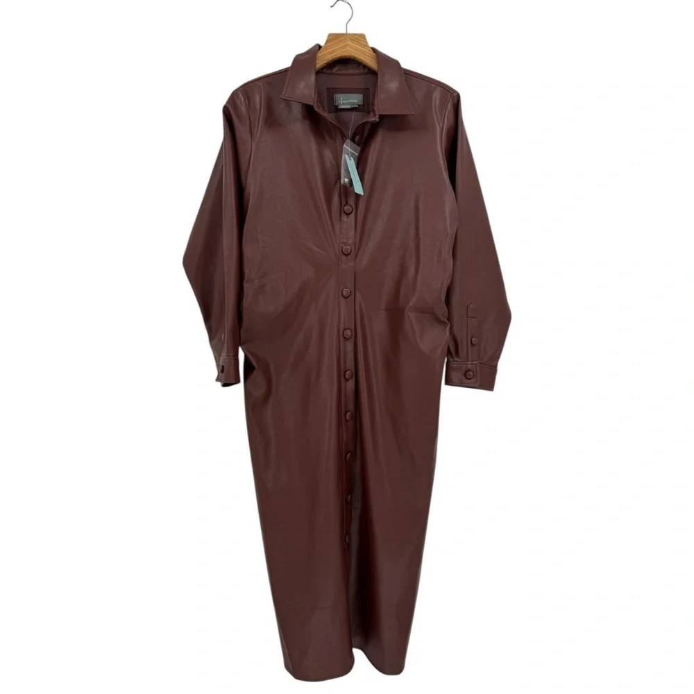 by Anthropologie Fuax Leather Midi Shirt Dress In Brown Size 1X Plus Size